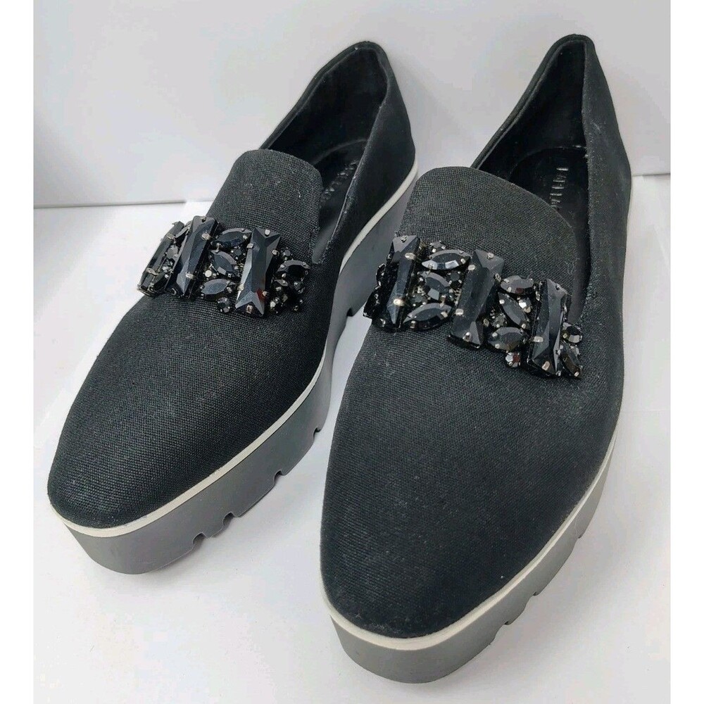 Karl Lagerfeld Paris Bri Loafer Flats Slip On Shoes Black Rhinestone Womens 7M